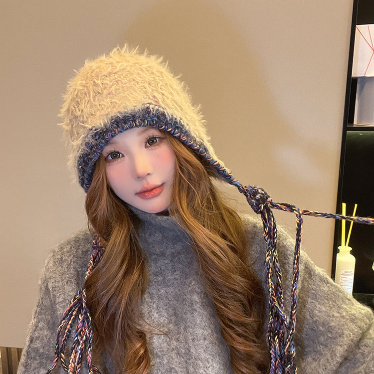 流行帽子|帽子女秋冬季針織保暖護耳包頭帽戶外百搭顯臉小毛絨帽防寒毛線帽「C4842」24.11-3