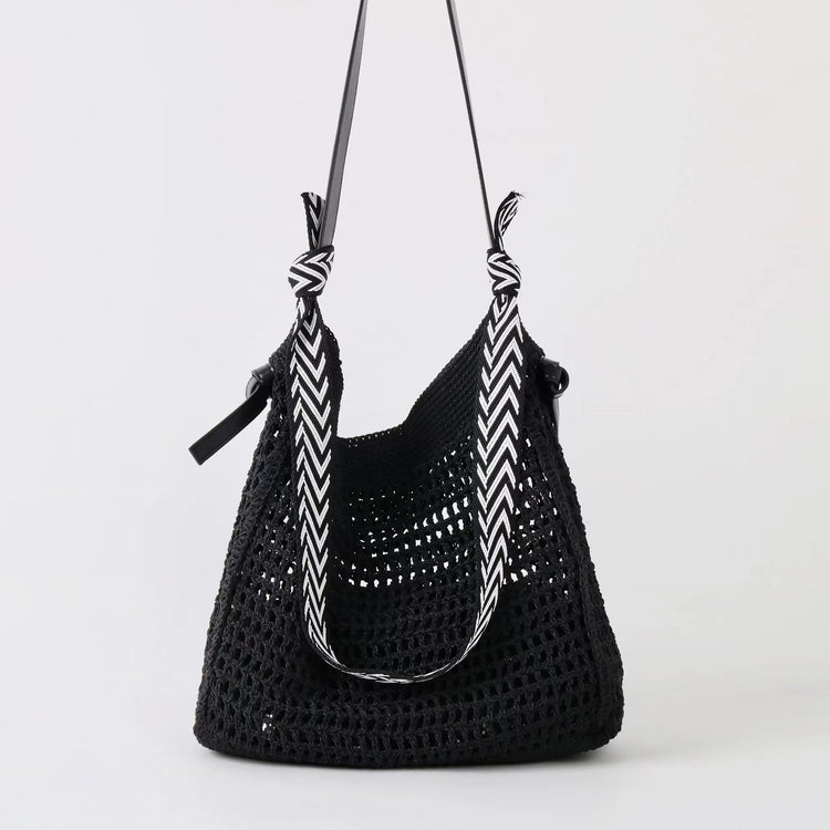 質感真皮|2025新款蠟繩編織托特大容量斜背包頭層牛皮沙灘度假通勤包ins女「3853」25.04-5