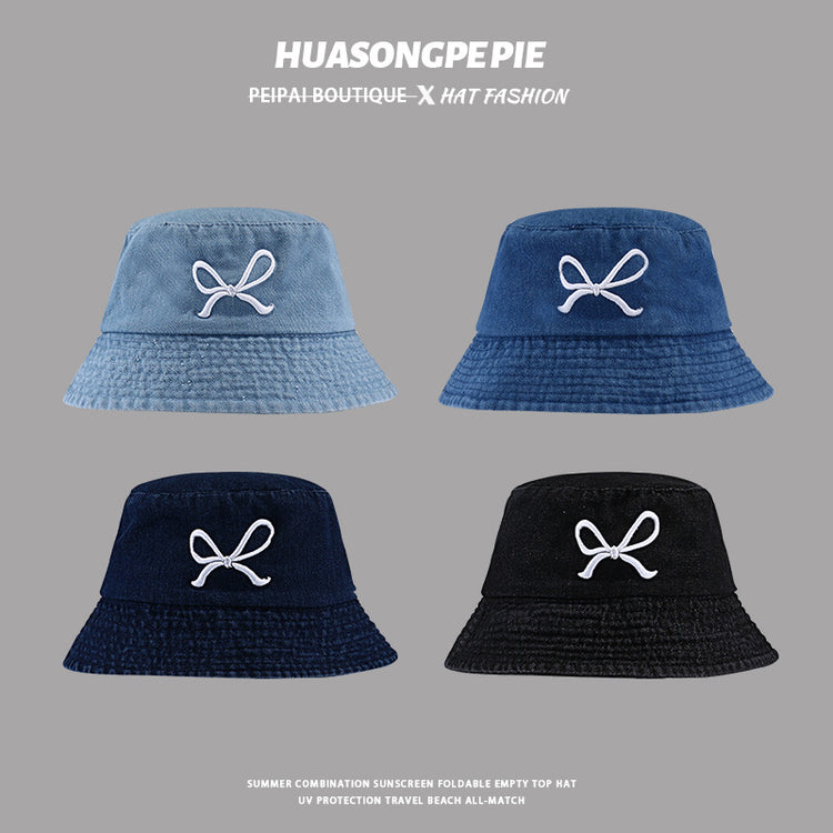 流行帽子|蝴蝶結牛仔漁夫帽女夏季防曬防紫外線遮陽帽學生時尚顯臉小盆帽男「C3801」24.04-2