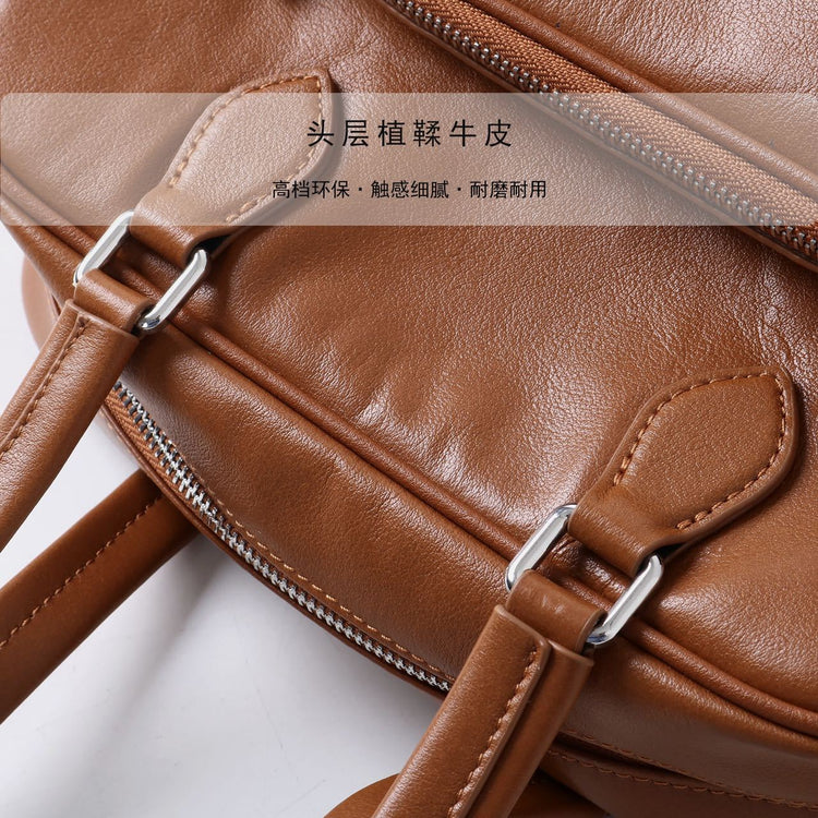 質感真皮|2024新款復古運動手提包機車包大容量秋冬單肩公文包休閒真皮女包「3301」24.12-4