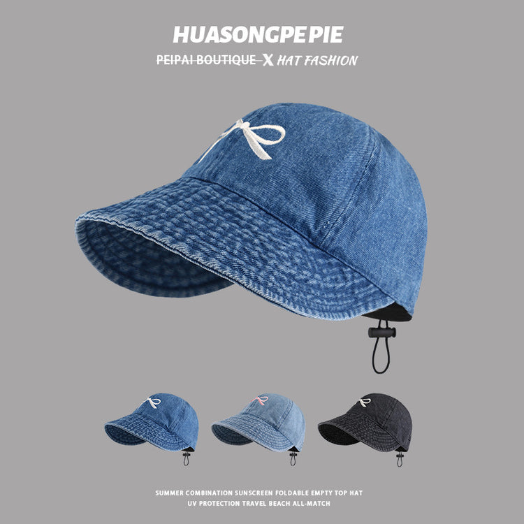 流行帽子|蝴蝶結牛仔漁夫帽女明星同款夏季遮陽帽出行顯臉小穿搭時尚鴨舌帽「C3757」24.04-1