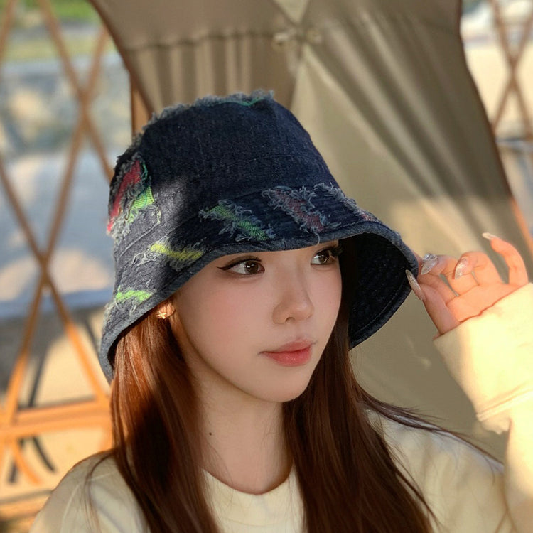 流行帽子|彩邊牛仔漁夫帽女春夏百搭韓版高品質做舊遮陽帽嘻哈街頭盆帽防曬「C3685」24.02-2