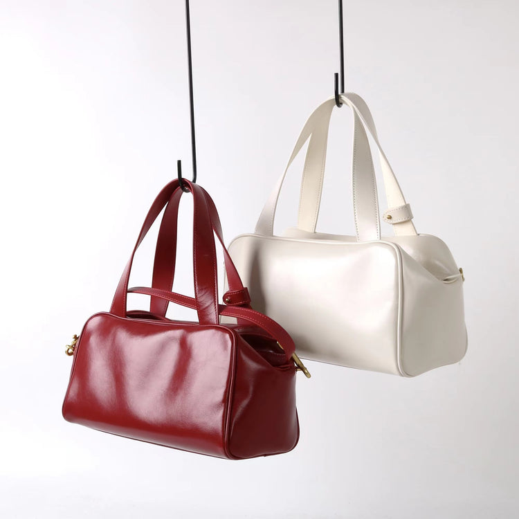 質感真皮|2025新款時尚牛皮手柄保齡球波士頓手提包小眾設計休閒百搭斜背包「8566」25.09-2