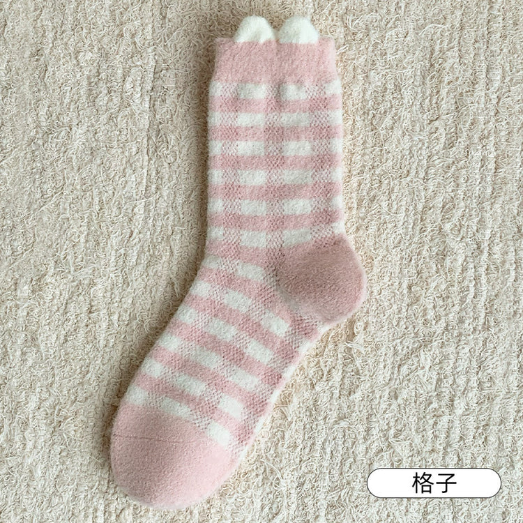 女襪|毛絨襪子女秋冬季日系可愛蓄熱月子襪加絨加厚居家保暖睡眠中筒襪「XC2160」24.11-1