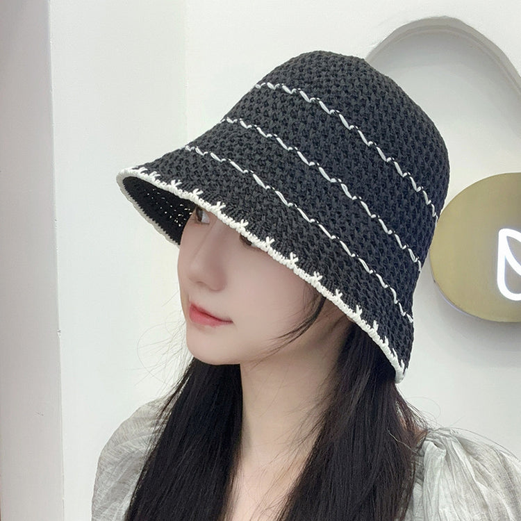 流行帽子|夏季新款鏤空透氣帽子女編織草帽遮陽沙灘水桶帽海邊太陽帽子批發「C5038」25.05-2