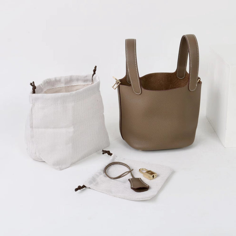 質感真皮|2025年新款時尚軟牛皮水桶包togo頭層牛皮h家菜籃子百搭通勤手提包「80900」25.04-4