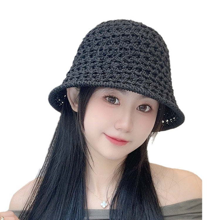 流行帽子|夏季新款鏤空草編漁夫帽女透氣防曬遮陽帽沙灘旅遊可折疊太陽帽子「C3647」24.01-4