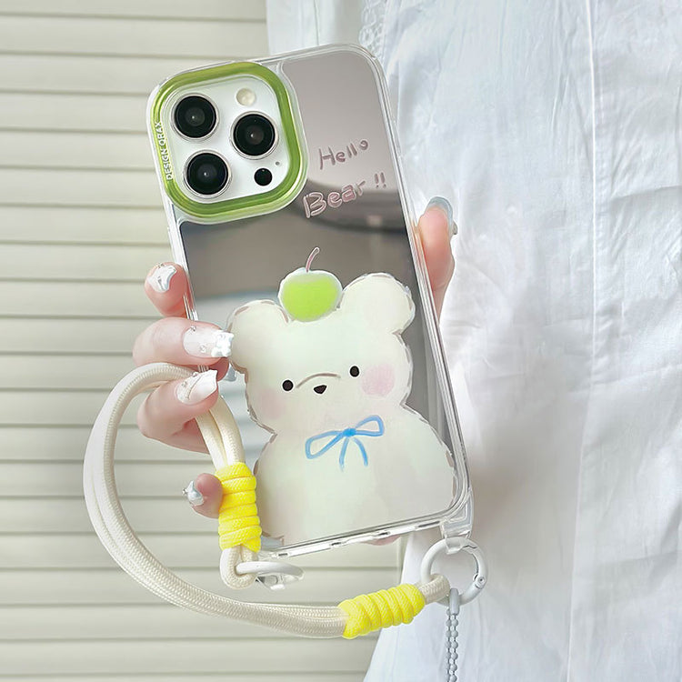手機殼|iPhone15pro適用12/13promax卡通11蘋果15掛繩鏡面手機殼批發「WL0034」24.07