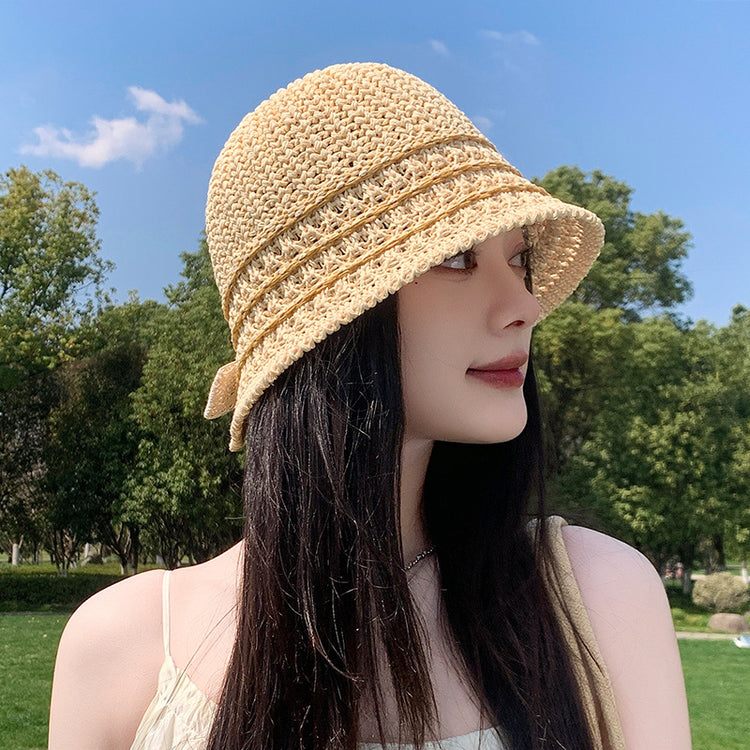 流行帽子|帽子女夏季鏤空透氣戶外遮陽漁夫帽百搭顯臉小草編防曬太陽帽韓版「C5145」25.04-1