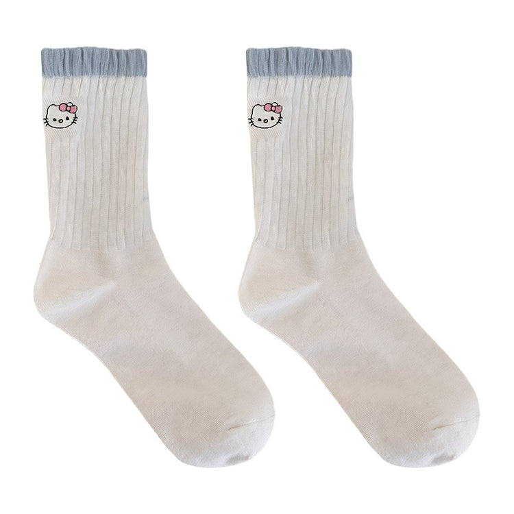 女襪|卡通後跟AB刺繡襪子女ins潮學院風撞色中筒襪棉質吸汗透氣運動襪「XHS25107」25.09-4