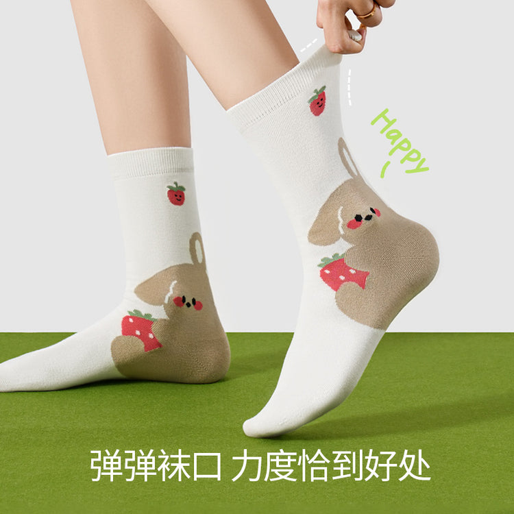 女襪|卡通可愛襪子女夏季薄款親膚舒適中筒襪棉質無骨透氣潮流堆堆襪「MS5009」25.03-2