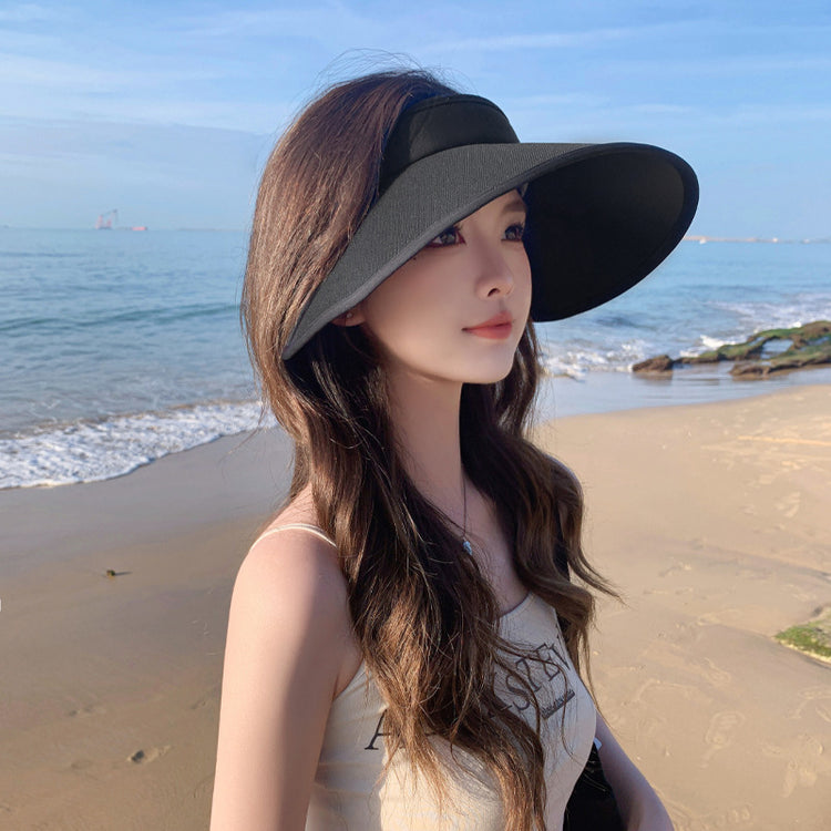流行帽子|夏季遮陽防曬高級感冰絲材質空頂帽加寬帽簷防紫外線遮臉遮陽帽女「C3708」24.03-2
