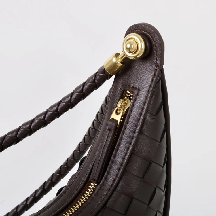 質感真皮|編織半月包Hobo腋下包2025新款百搭單肩大容量女包斜挎手提包「6032」25.02-2