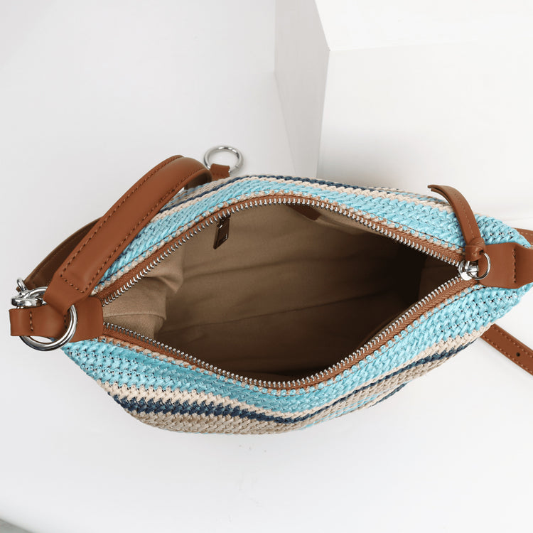 質感真皮|2024夏季新款小眾彩虹編織腋下包包彩度假託特包復古百搭單肩包「3522#」24.06-2