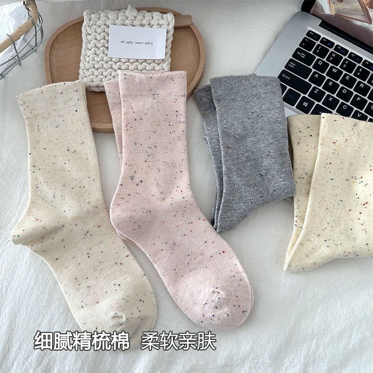 女襪|堆堆襪子女春夏季新款點子紗月子襪棉質親膚吸汗透氣彈力中筒襪「FM2502」25.03-1