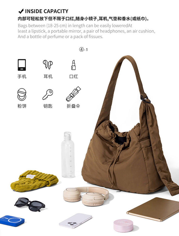 致青春|大容量質感包包女休閒旅行單肩包輕便簡約百搭抽繩斜挎托特包「6180-130」25.09-2