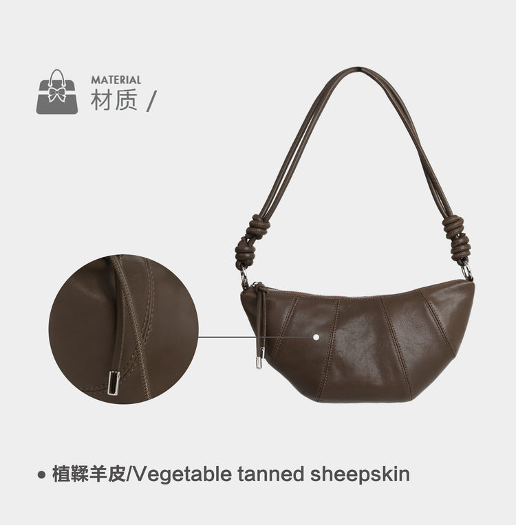 質感真皮 | 植鞣羊皮餃子包牛角包真皮單肩斜背小包包女氣質簡約單肩小眾網紅「3651」24.10-2