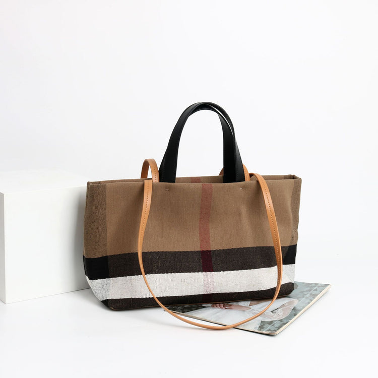 質感真皮|2024新款百搭高級感棕色條紋托特包大容量單肩女包慵懶風「3532」24.06-4