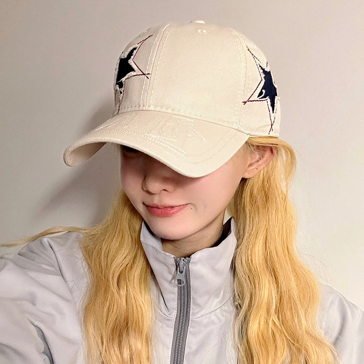流行帽子|星星棒球帽男女2024年新款寬檐防曬鴨舌帽百搭復古顯臉小遮陽帽子「C3581」24.01-2