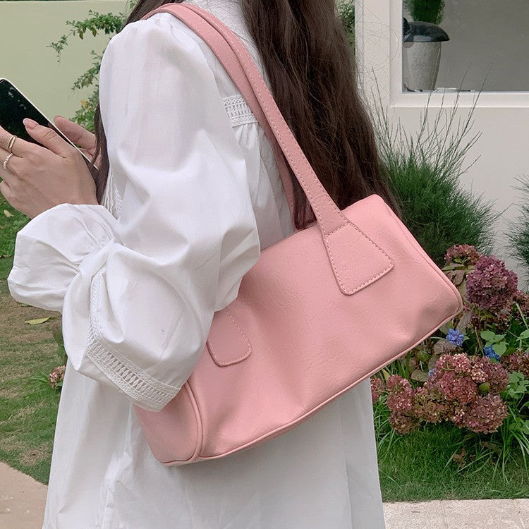 日韓流行|包包女款2025春夏韓國ins腋下法國棍包百搭通勤粉色休閒手提單肩包「L8943」25.04-1