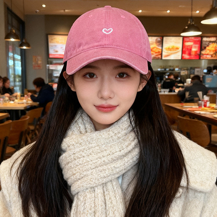 流行帽子|外貿跨境水洗做舊軟頂帽子女愛心刺繡鴨舌帽新款棒球帽男遮陽帽潮「C2506」25.09-3