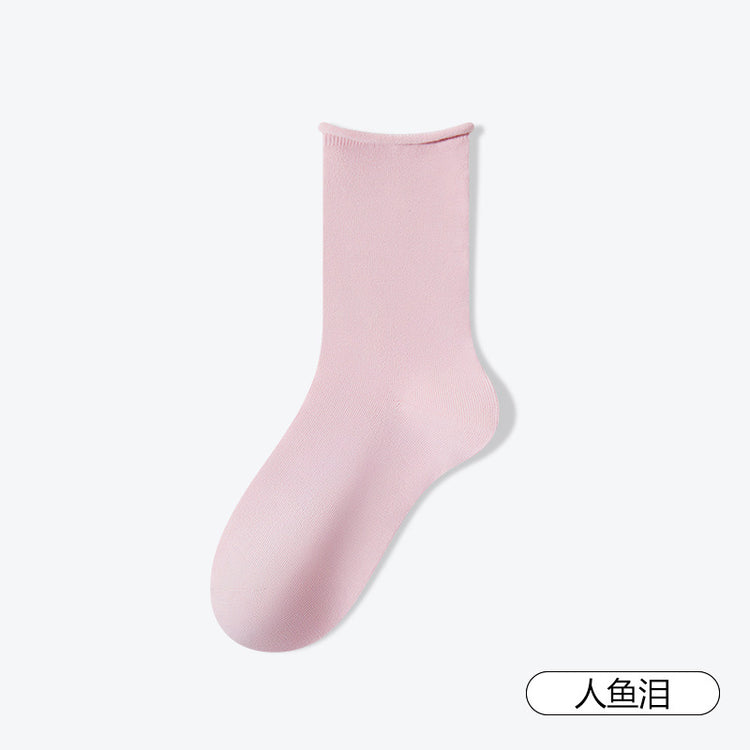 女襪|白色堆堆襪子吸汗透氣彈力無骨卷邊月子襪棉質10A抗菌防臭中筒襪「SX25006」25.03-1