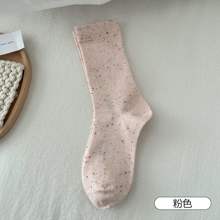 女襪|堆堆襪子女春夏季新款點子紗月子襪棉質親膚吸汗透氣彈力中筒襪「FM2502」25.03-1