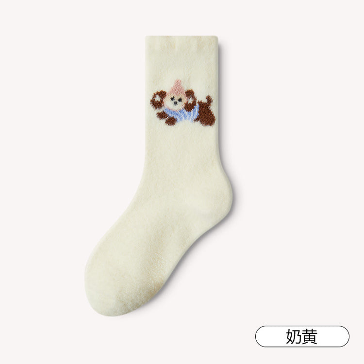 女襪|卡通澳絨襪子女秋冬季加絨加厚保暖澳絨中筒襪居家親膚舒適睡眠襪「DJ1009」24.12-3