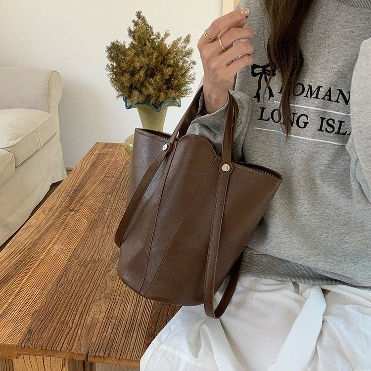 日韓流行|韓國新款水桶包復古高級感單肩腋下包托特包百搭大容量手提通勤包「9588#」25.04-4