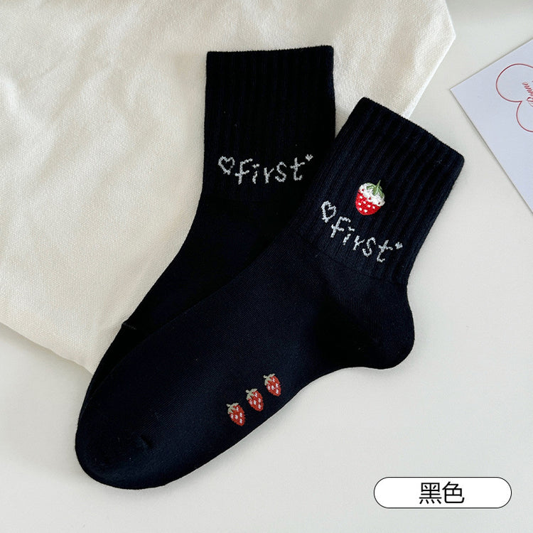 女襪|襪子女士ins潮流刺繡水果短襪棉質吸汗透氣學院風無骨運動襪「XC2325」25.08-2