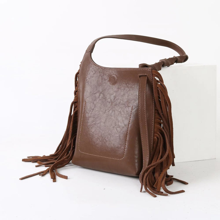 質感真皮|2025全新流蘇軟牛皮斜背包度假風百搭休閒信封包潮流輕奢單肩斜挎包「7058」25.09-4