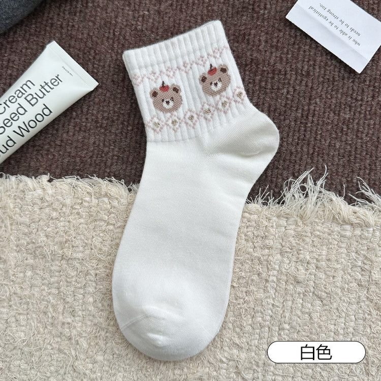 女襪|費爾島小熊襪子女棉質吸汗透氣彈力無骨短襪學院風通勤好搭休閒襪「XC2321」25.08-2