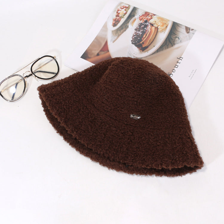 流行帽子|羊羔毛針織漁夫帽女秋冬百搭顯臉小毛絨帽簡約百搭水桶帽保暖盆帽「C4719」24.10-4