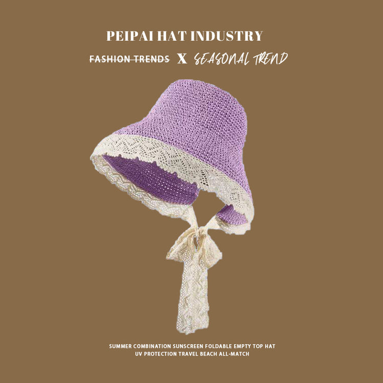 流行帽子|夏季蕾絲草帽女海邊度假放紫外線沙灘遮陽帽大沿顯臉小遮臉防曬帽「C5076」25.03-2