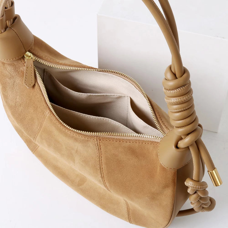 質感真皮|2025新款磨砂牛皮休閒百搭牛角月牙餃子包真皮腋下包簡約通勤「7040」25.06-4