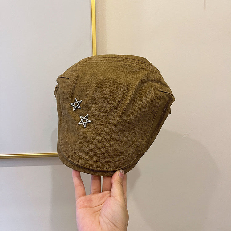 流行帽子 | 五角星前進帽復古做舊百搭畫家帽小眾顯臉小學生畫家帽英倫風帽子「C4222」24.08-1