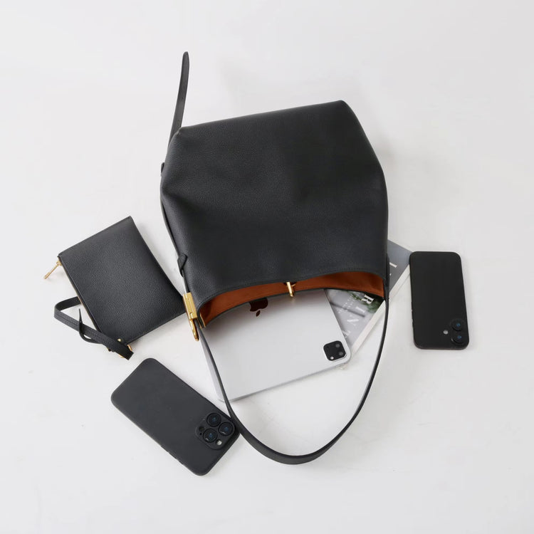 質感真皮|新款福寶頭層牛皮鎖扣hobo水桶包單肩斜背包真皮女包腋下包包「TG2503-3」25.03-3