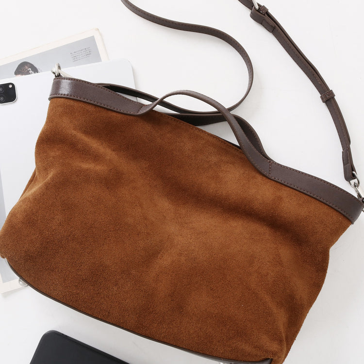 質感真皮|2025新款復古通勤磨砂牛皮大容量手提包鬆弛感托特包軟皮斜背包「9107」25.11-4