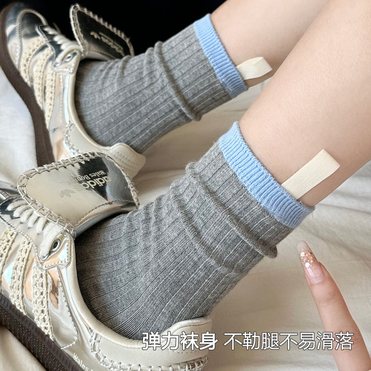 女襪|拼色襪子女棉質親膚舒適彈力中筒襪柔軟吸汗透氣學院風諸暨襪子「XB2389」25.09-2