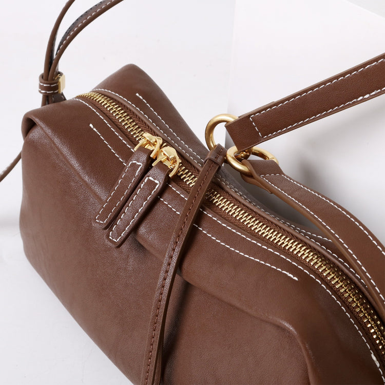 質感真皮|2025新款時尚軟牛皮枕頭包時尚百搭單肩斜背包高級感小眾設計腋下包「7059」25.09-4