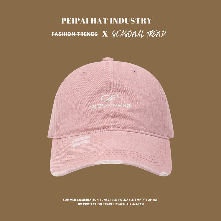 流行帽子|水洗破洞棒球帽簡約高品質百搭時尚顯臉小遮陽帽刺繡字母鴨舌帽男「C4891」25.01-1