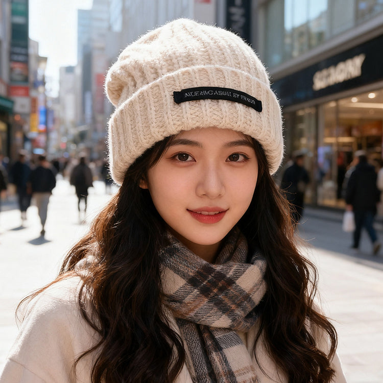 流行帽子|2025年帽子女粗針織毛線帽秋冬款季百搭大頭圍米色寬松潮顯臉小帽「C2885AC」25.09-5