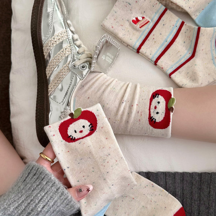 女襪|韓系少女卡通襪子女點子紗彈力親膚舒適中筒襪棉質吸汗透氣堆堆襪「TM3726」25.10-3