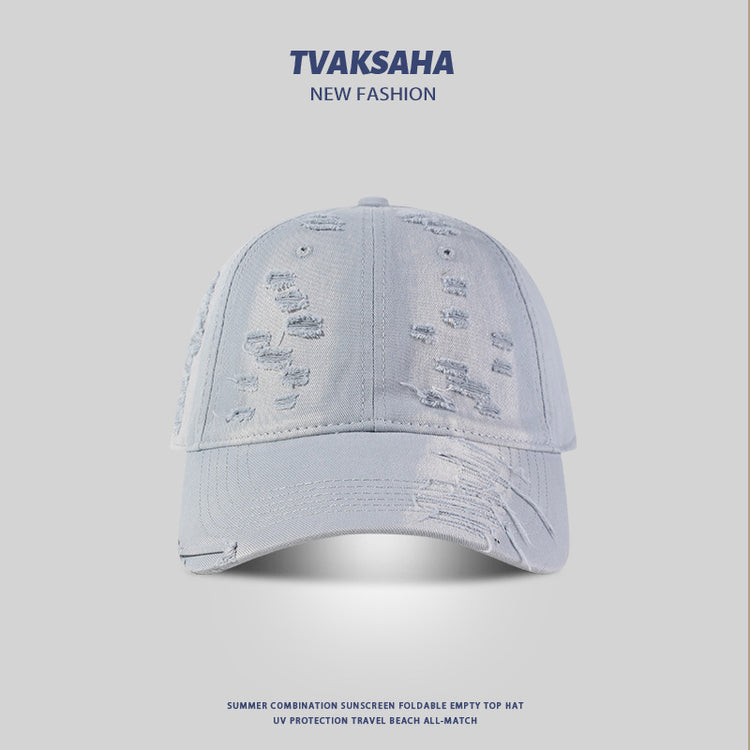 流行帽子|薄荷綠鴨舌帽女夏季小清新多巴胺穿搭遮陽帽個性破洞顯臉小棒球帽「C4161」24.07-3