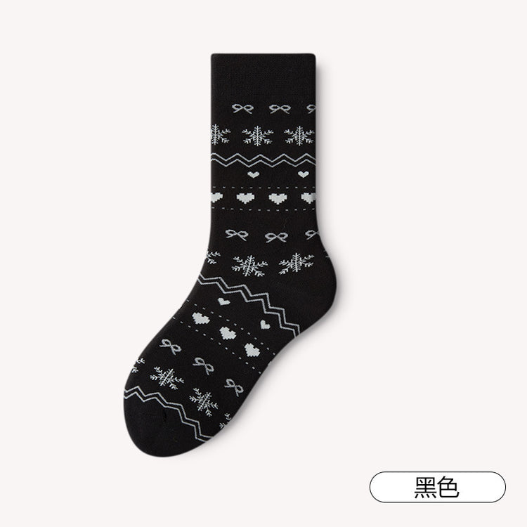 女襪|費爾島風襪子女潮流好搭無骨彈力堆堆襪棉襪舒適耐磨抗起球聖誕襪「NS24115」24.12-4