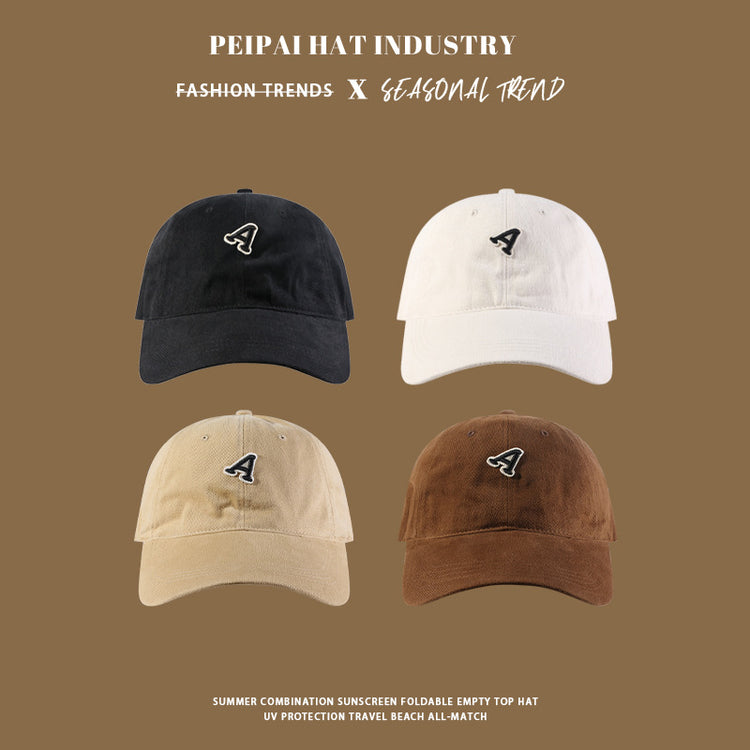 流行帽子|新款貼布字母A棒球帽春秋字母韓版鴨舌帽寬檐顯臉小百搭遮陽帽子「C4286」24.09-2