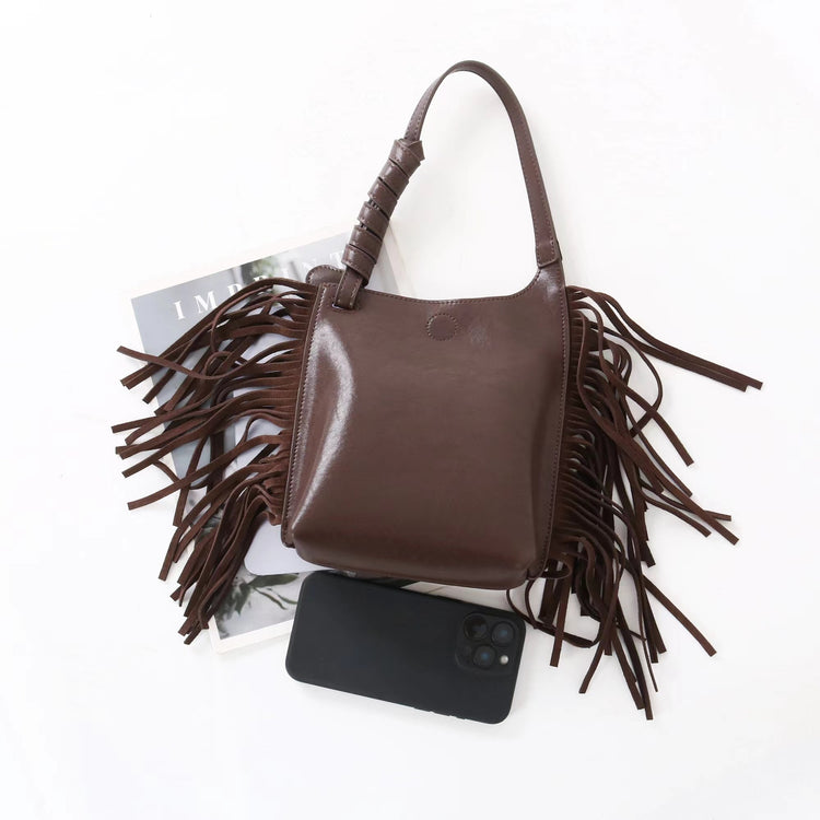 質感真皮|2025全新流蘇軟牛皮斜背包度假風百搭休閒信封包潮流輕奢單肩斜挎包「7058」25.09-4
