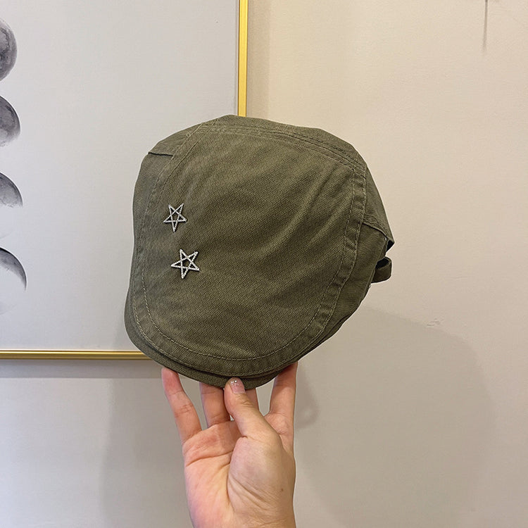 流行帽子 | 五角星前進帽復古做舊百搭畫家帽小眾顯臉小學生畫家帽英倫風帽子「C4222」24.08-1