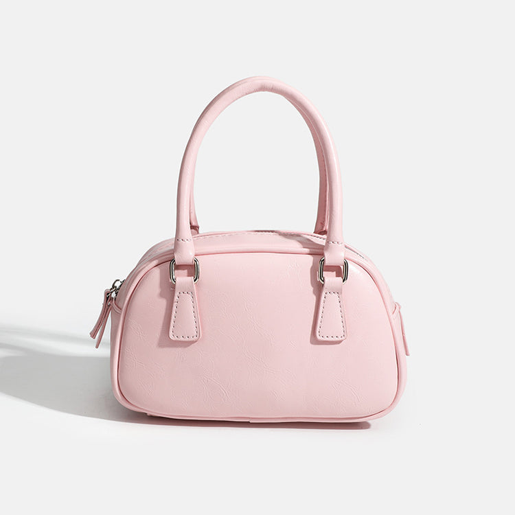 日韓流行|韓國小眾設計手提女包精緻百搭斜挎油蠟皮保齡球包波士頓包「9365#」24.05-1