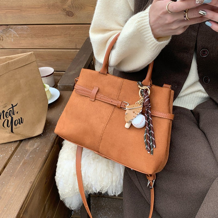 日韓流行|復古磨砂麂皮絨面手提托特包女2024新款秋冬大容量通勤單肩斜挎包「9507#」24.12-2